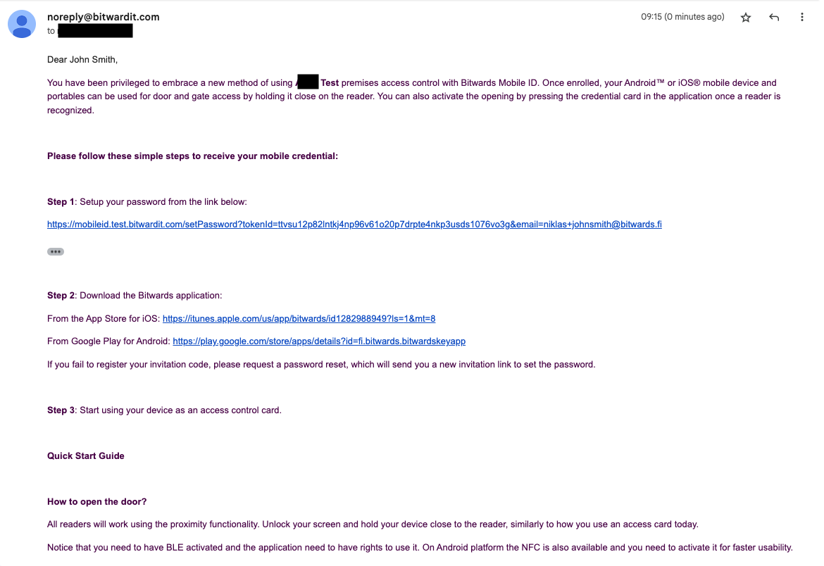 Email invitation