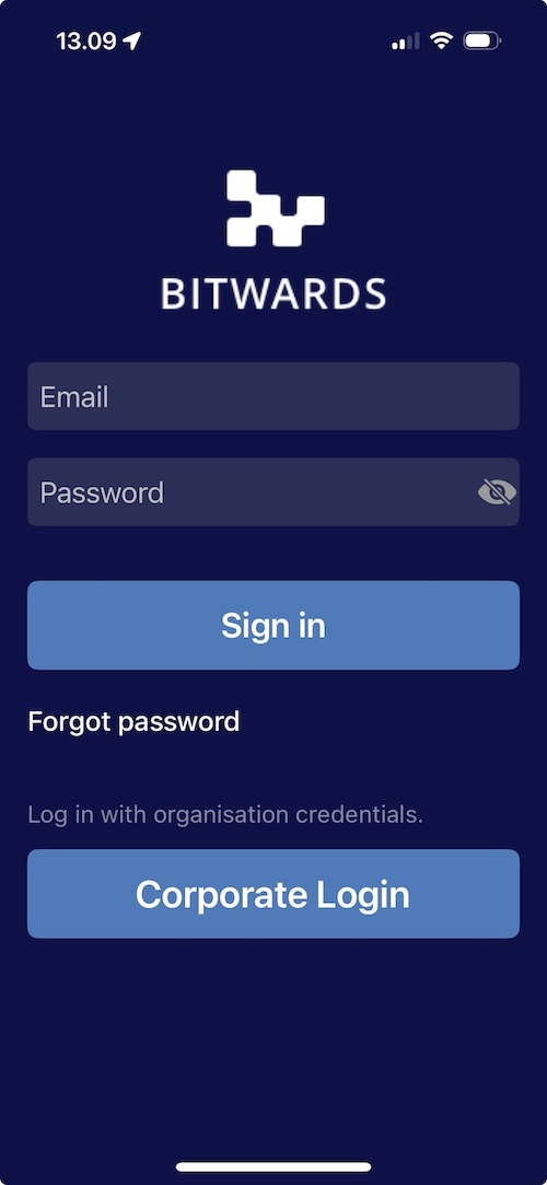 Login screen